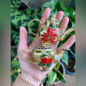Vintage Cloisonné Tea Pot Christmas Ornaments